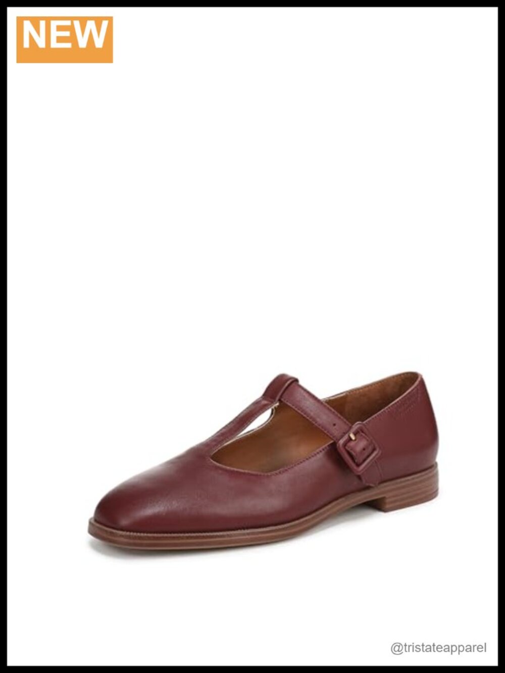 Leather Mary Jane Flats with Buckle Closure, 0.9 Inch Heel